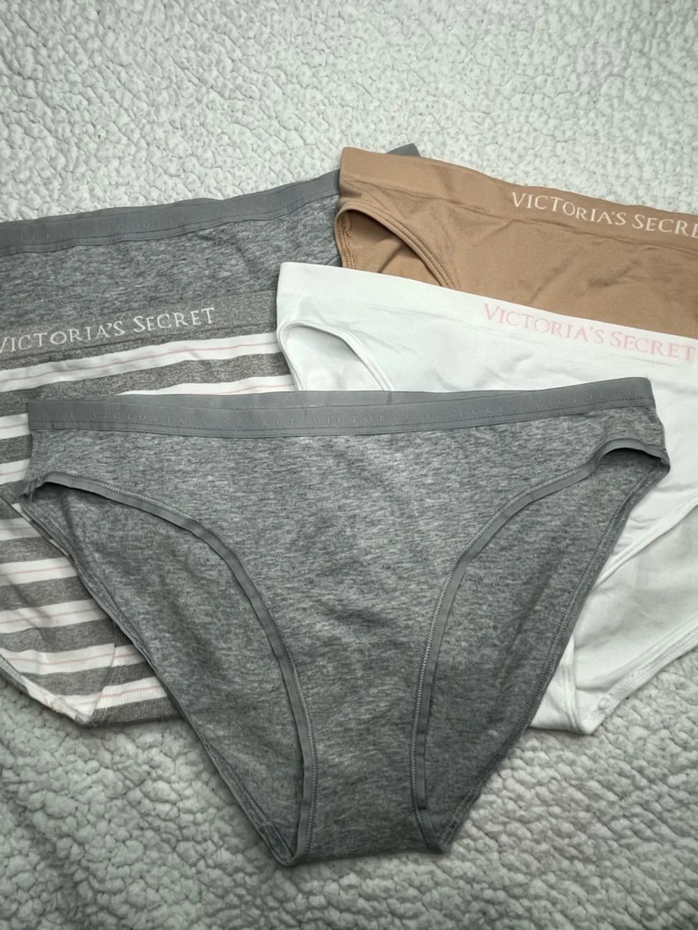 Victoria's Secret Gray, White & Nude Bikini Panty Set - Picture 1 of 3